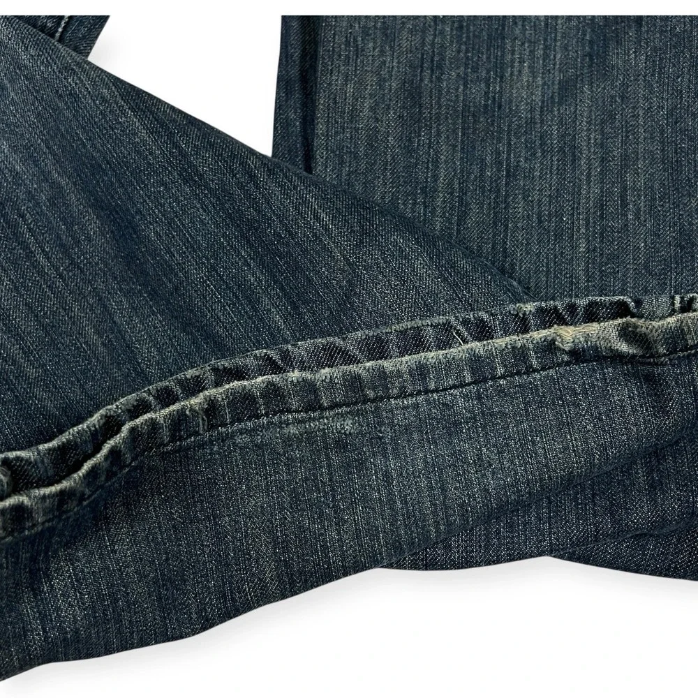 Flypaper‎ Jeans Mens 38x32 Blue Distressed Bootcut Denim Whiskered Green Thread